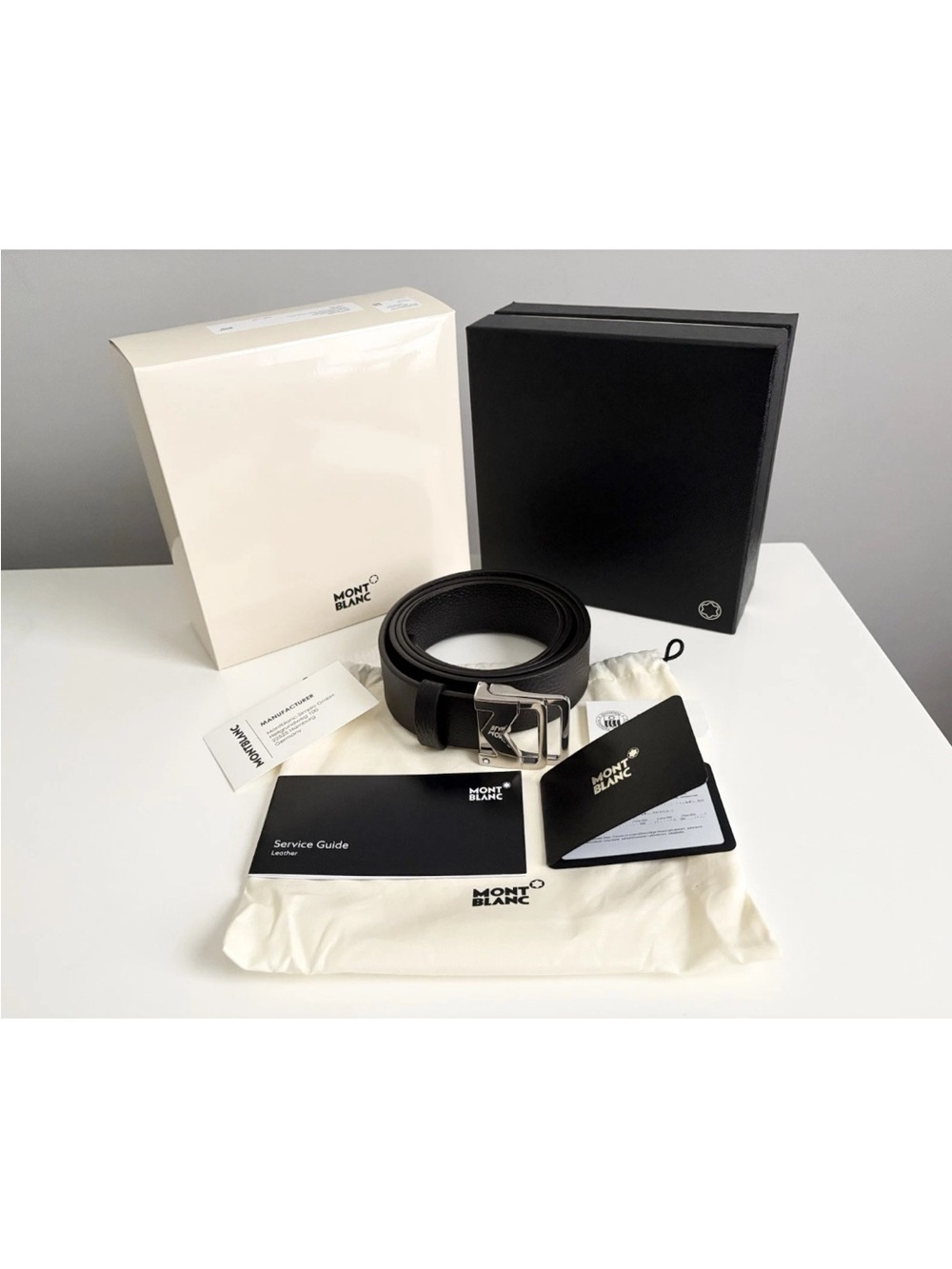 Authentic Montblanc M Buckle Double Ring Dark Brown Black Sfumato Leather Belt